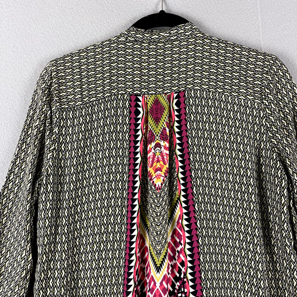 Uncle Frank Tunic Top Womens XS Geometric Button Front Tie Neck Aztec Boho Artsy - Picture 12 of 16